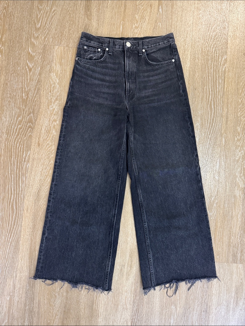 rag & bone Wide-Leg Jean High-Rise Denim Jeans Washed Black Size 27 - Picture 2 of 8